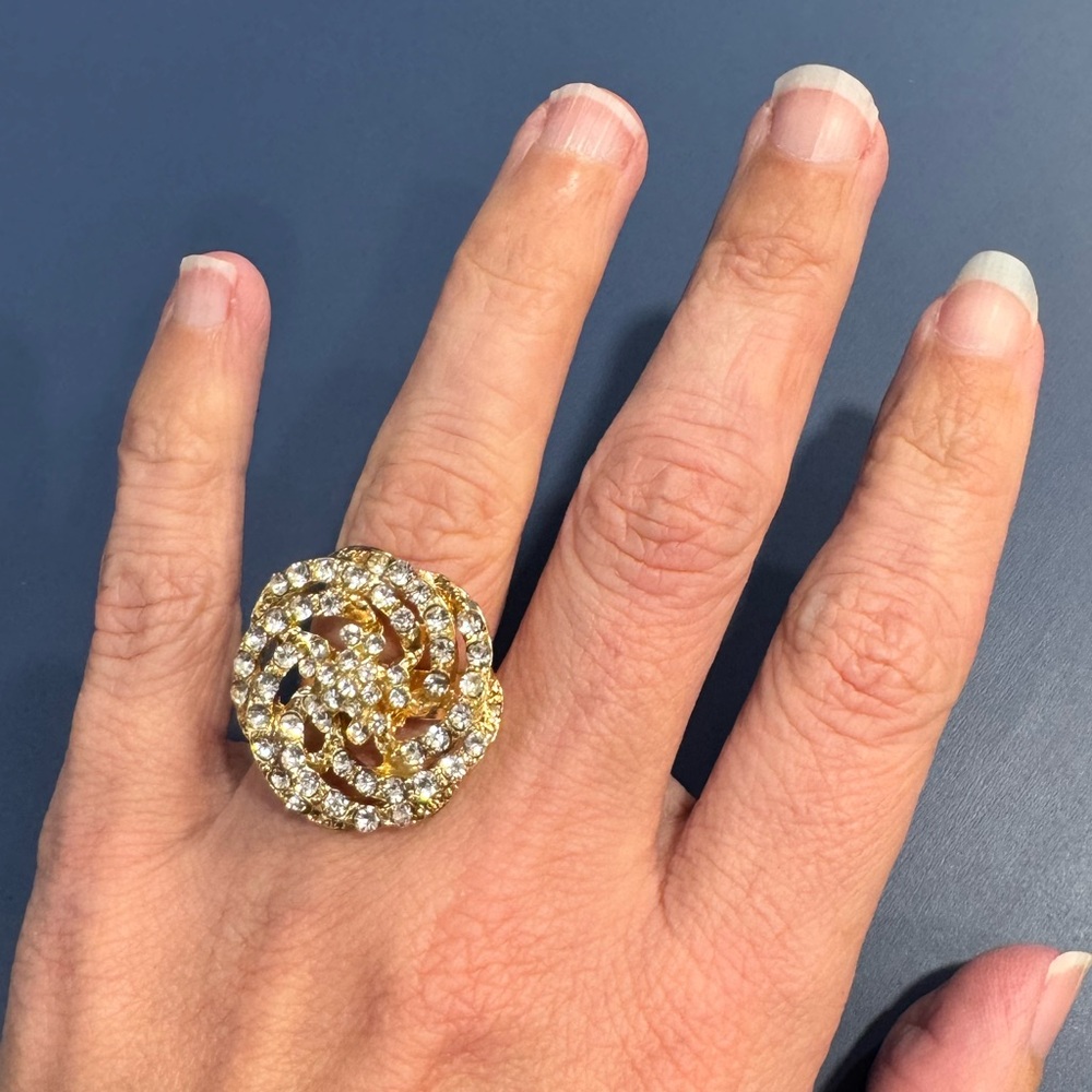 Vintage Gold toned Rhinestone swirl adjustable Women's Ring